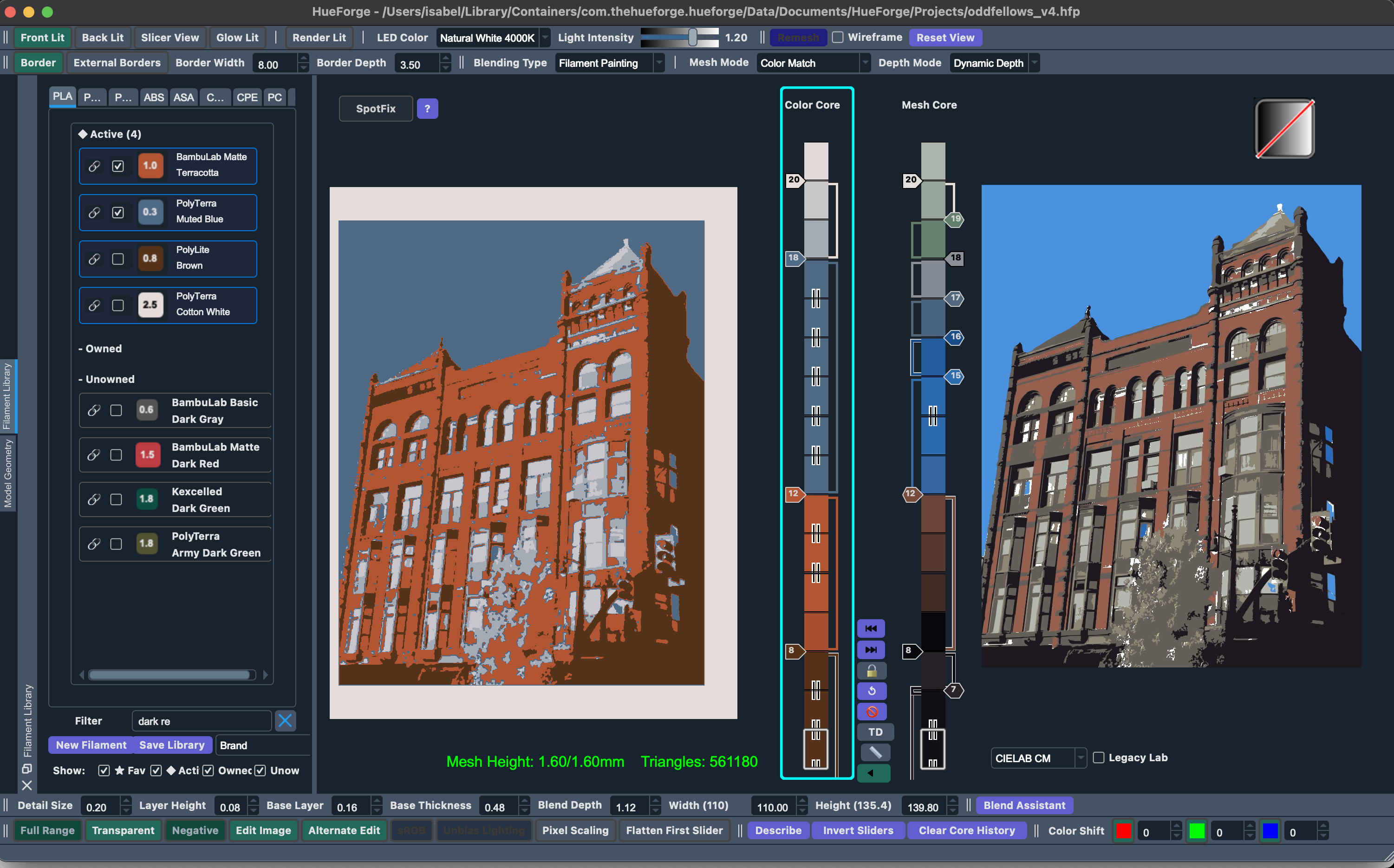 Screenshot of HueForge software showing the filament mapping interface