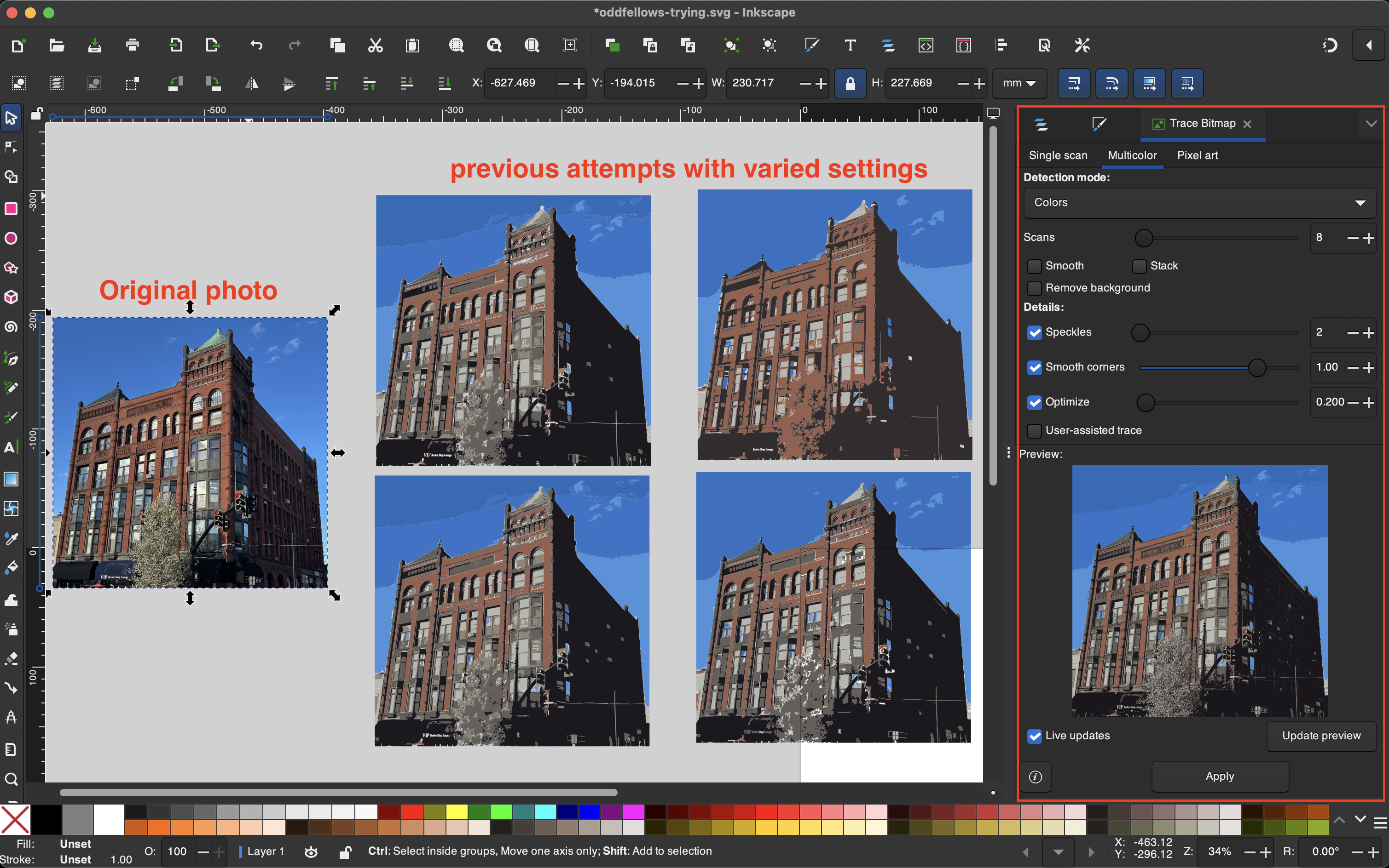 Inkscape trace bitmap process